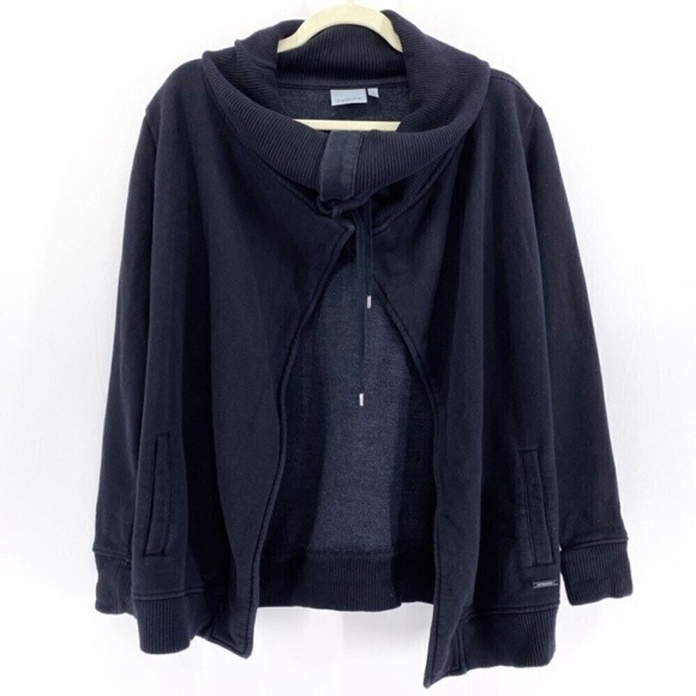 Athleta black wrapper’s delight jacket french terry funnel neck open front